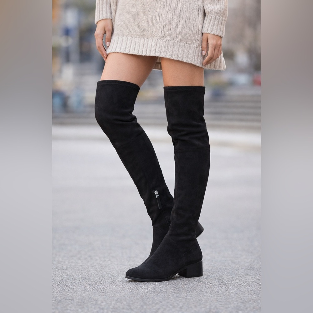 Dolce Vita Slate OTK Boots Flat Almond Toe Tie Back Over-the-Knee Microfiber